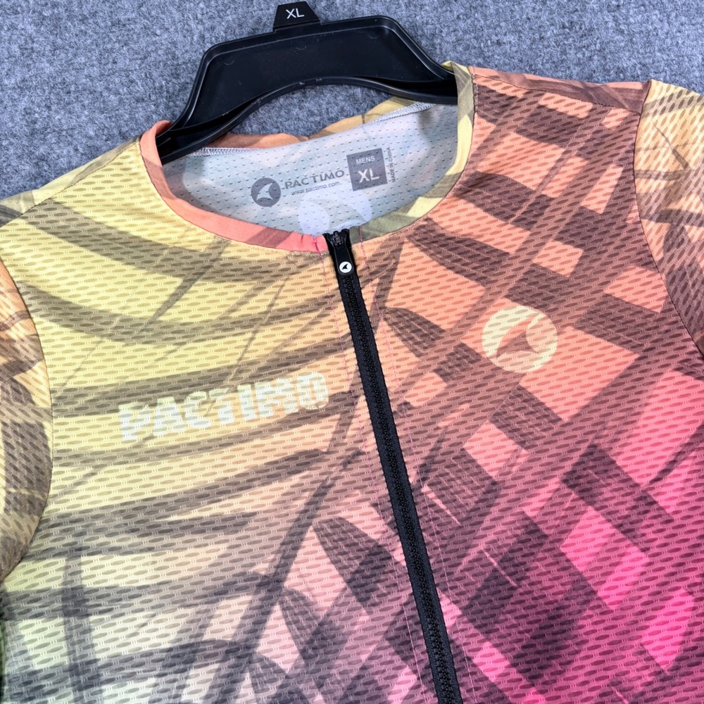 Pactimo Mens XL Cycling Jersey Tropical Palm Leaf Print Full Zip Mesh Multicolor